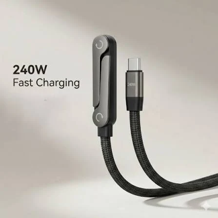 VELTRUNE 240W 2-in-1 Data Cable With Stand | 1.5 Meter C to C USB Data Cable | Fast Charging Nylon Braided Mobile Cable thumbnail